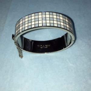 Coach 3/4 inch checkered silver/white/blue bangle